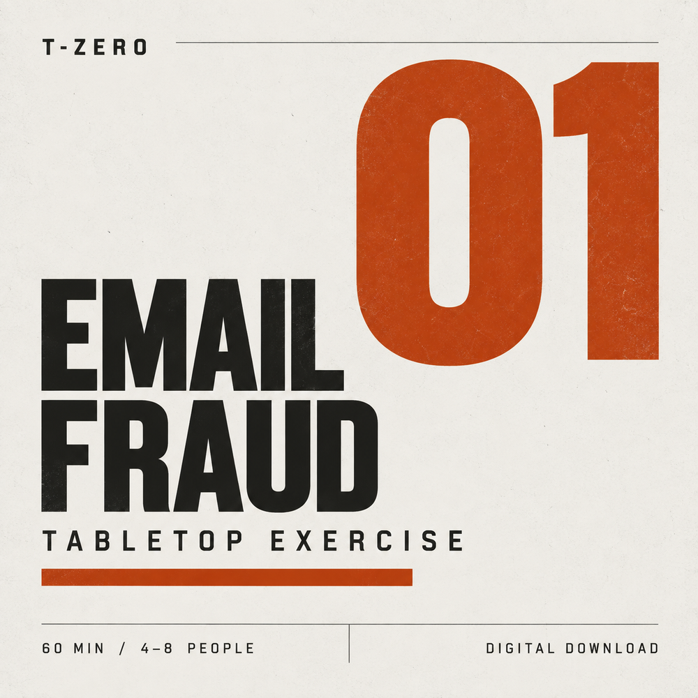 T-ZERO Email Fraud tabletop exercise digital kit, 60 minutes for 4–8 people