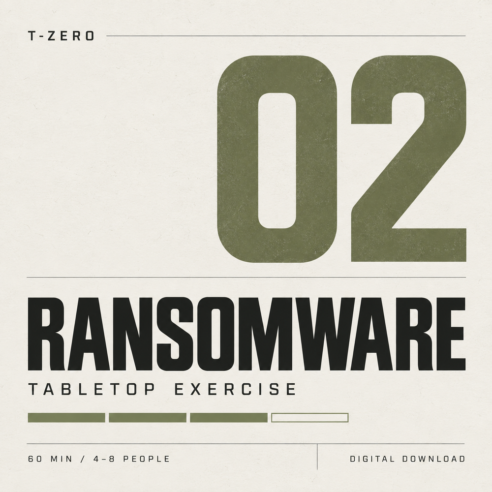 T-ZERO Ransomware tabletop exercise digital kit, 60 minutes for 4–8 people